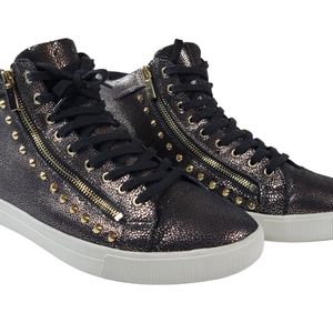 Mens Aldo Beland-97 Gold Metal Studs/Zipper Leather Fashion Sneakers Hightop 12